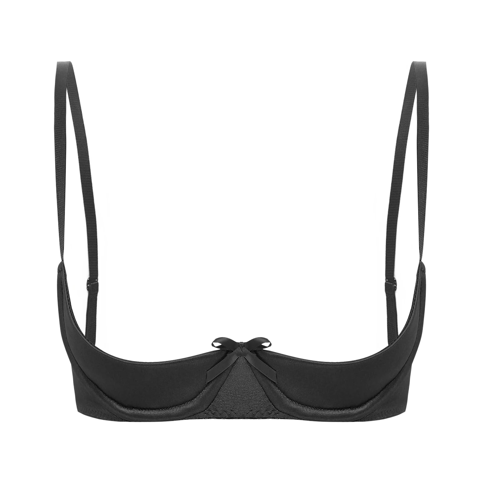 Womens Sexy Satin Intimates Lingerie Bras Female Adjustable Straps Underwire Half Cup Bow Push Up Balconette Brassiere Underwear