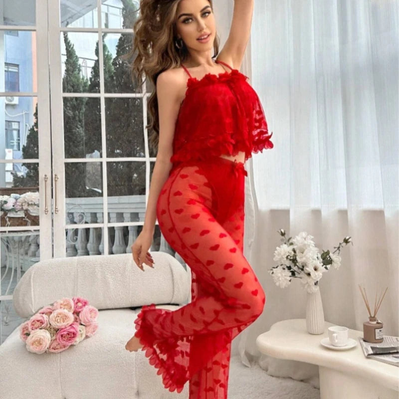 Sexy Lingerie Sets  with See-through Lingerie  2-piece Pajama Set for Home Wear   Women's Summer Sexy Pajamas Set  Corset Mujer