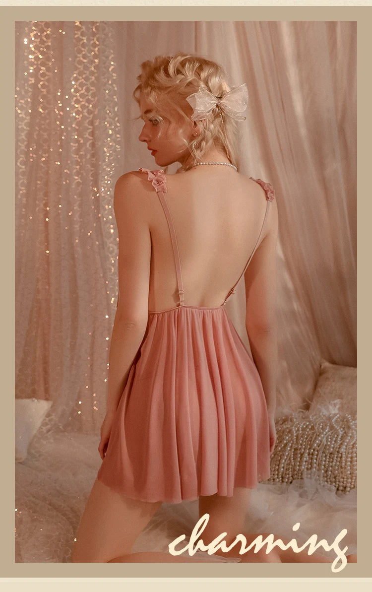 Erotic lingerie cute lace open file Backless slip dress pajamas lingeries sexy femme sexy porn outfit women dress Lingerie set