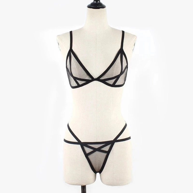 Sexy Lingerie Set for Women Hollow Bandage Bikini Bra G-String Suit Lace Erotic Costume Porno Sex Adult Underwear Clothes