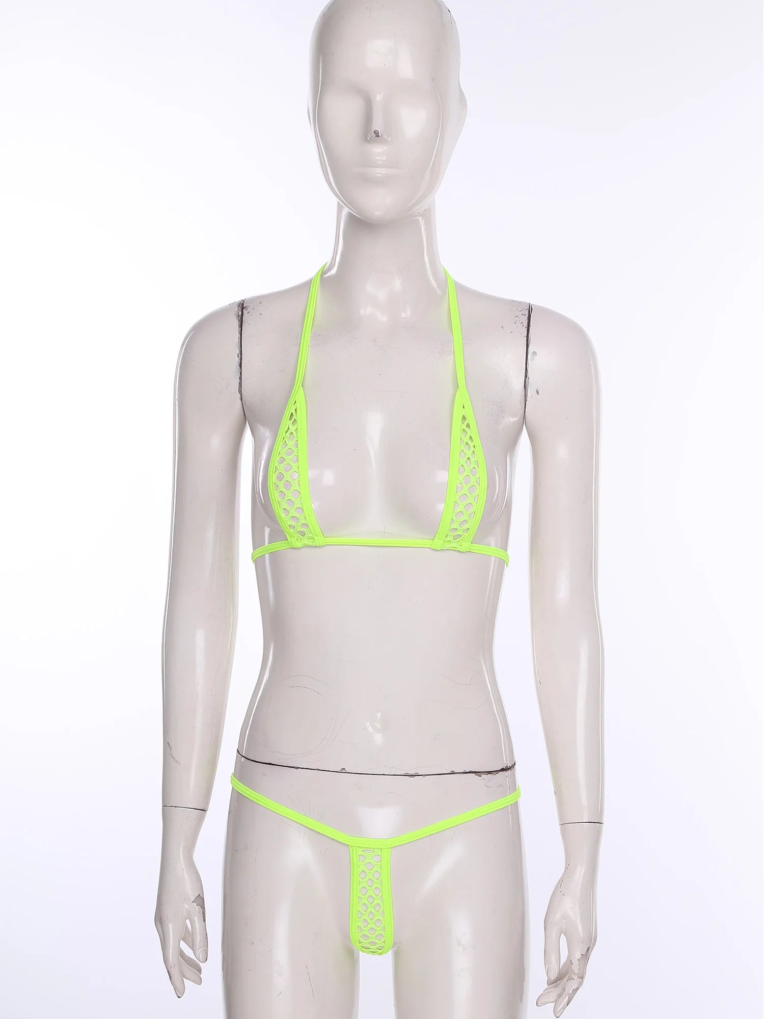 Womens Sexy Micro Bikini Swimsuit Lace-up Halter Bra Top with T-back Thong Lingerie Set Bathing Suit for Beach Night Pool Party