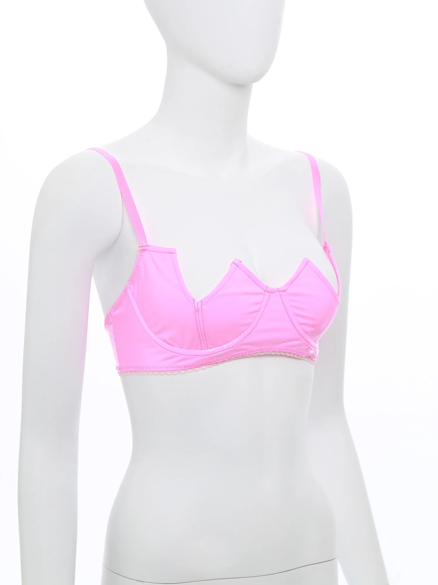 Womens Sexy Gothic Wet Look Patent Leather Bralette Lace Quarter Cup Underwired Shelf Bras Tops Push Up Sheer Floral Balconette