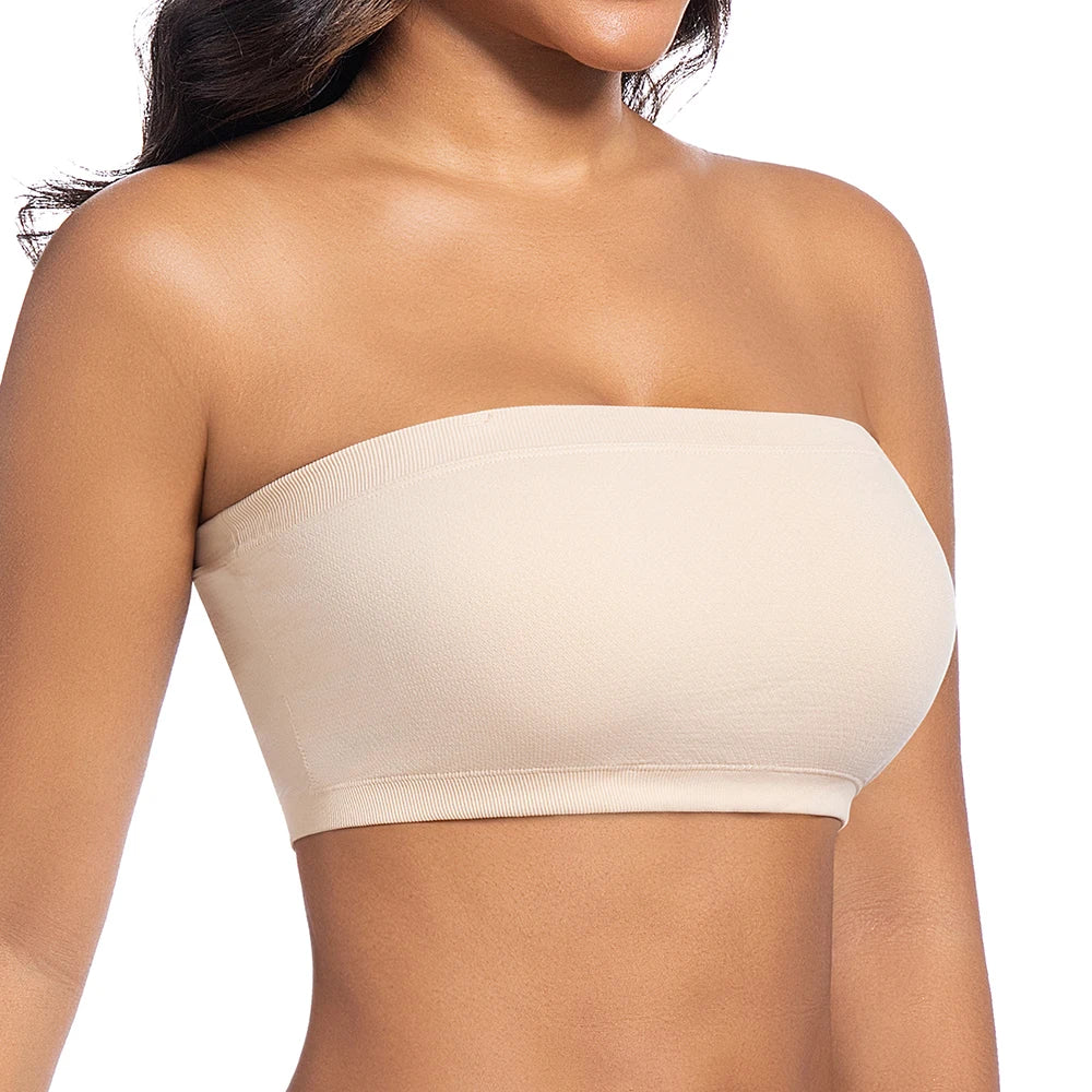 Women Tube Strapless Bra Chest Wrap Bandeau Unlined Seamless Breathable Comfortable Underwear Tops with Clear Straps