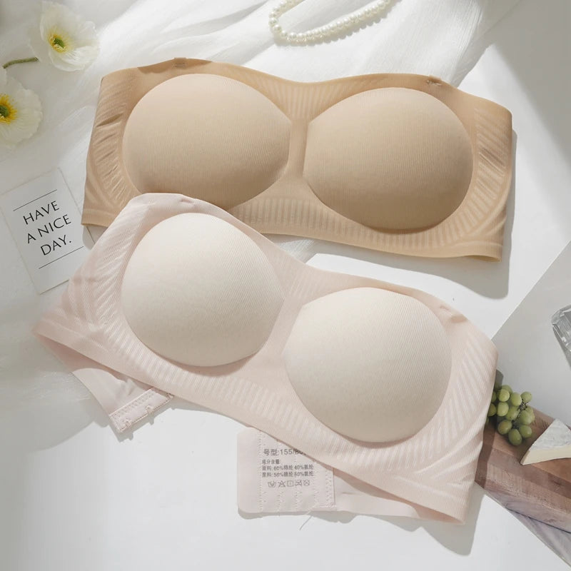 Women's Invisible Push Up Bras Spring Summer New Cool Detachable Shoulder Strap Underwear Silicone Anti Slip Thin Solid Bra