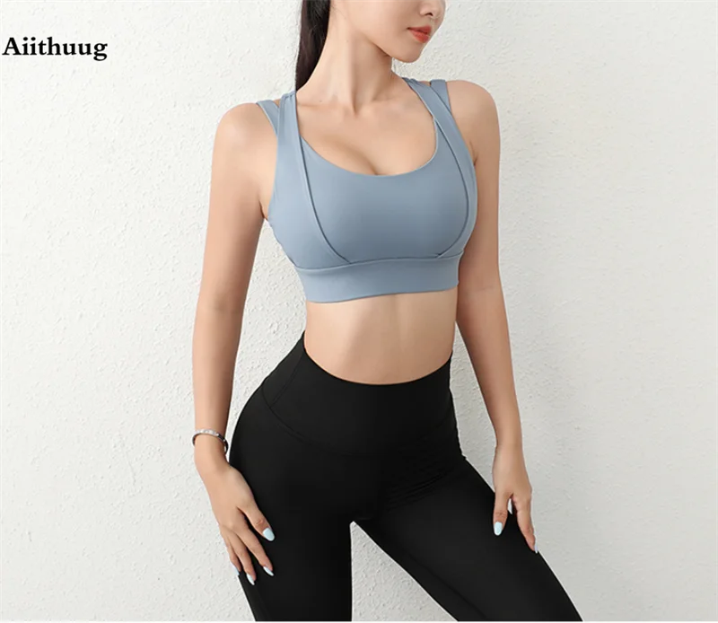 Aiithuug Sports Bras for Yoga Gym Workout Crop Top Fitness Tops Bounce Control Jogging Bras Push Up Running Top Active Wear