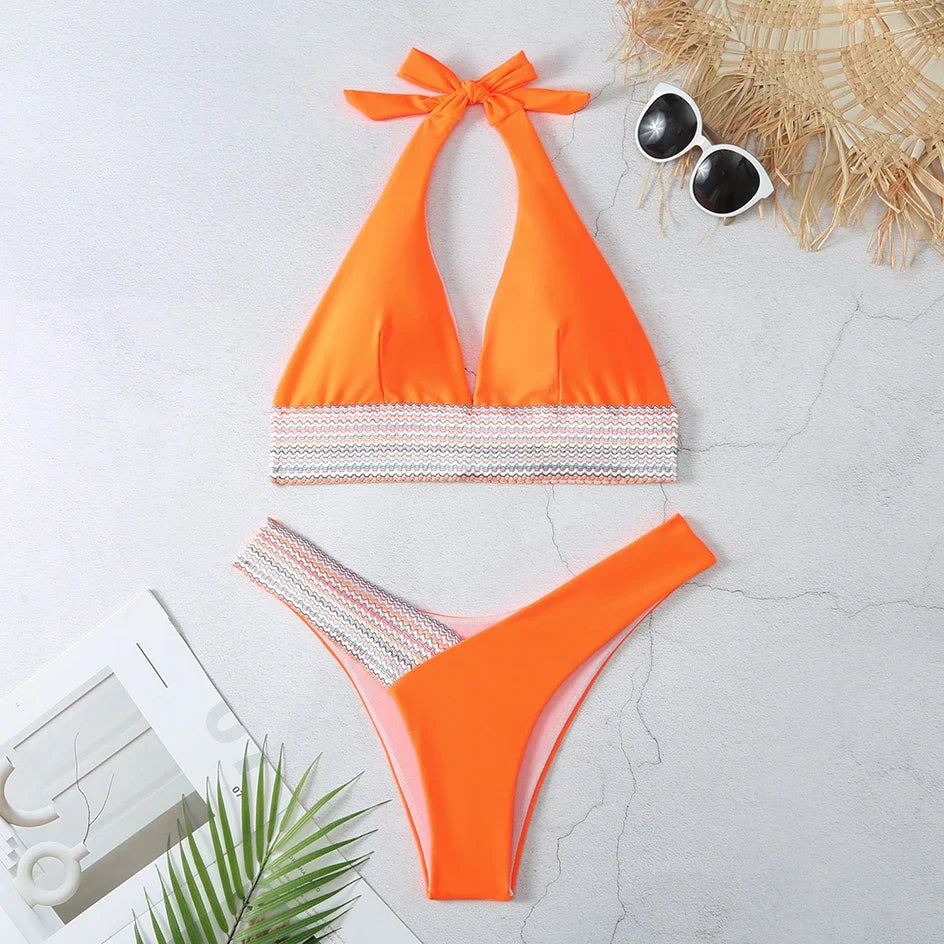 Sexy Bikini 2026 Women Swimsuit Female Swimwear Halter Thong biquini High Waist Bikinis Sets Brazilian Swimming for Bathing Suit