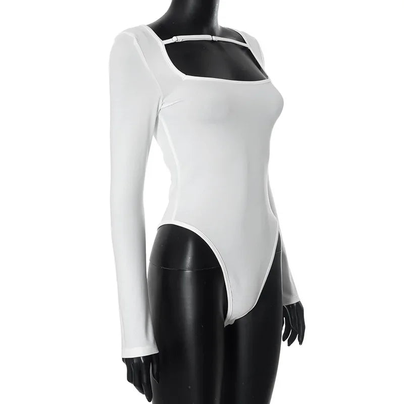 Long Sleeve Corset Top One-Pieces Bodysuit Lingerie Lace-up Bustier Women Y2k Lenceria Femenina Square Collar Sexy Body Feminino