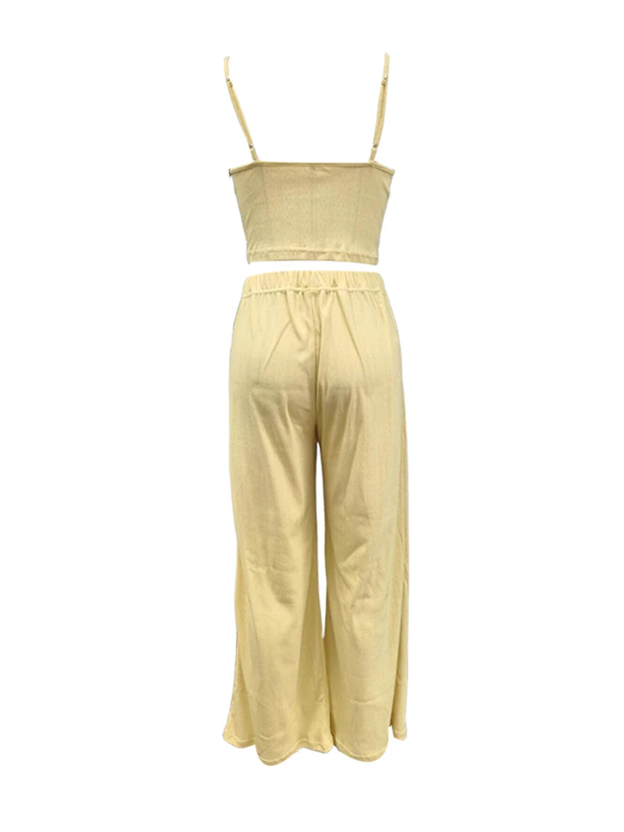 Camisole Pajama Set For Women With Long Pants Yellow Two Piece Loungewear Sleepwear For Home Casual Wear Comfortable Sexy Pajama