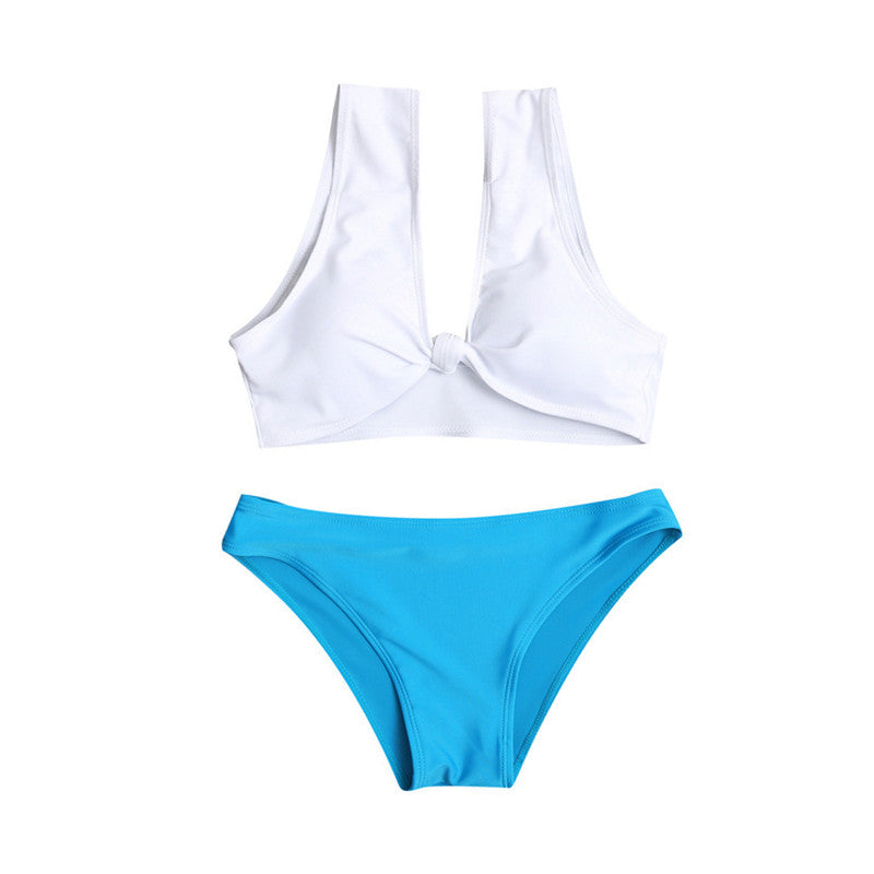 Summer Bikini Set Women Swimsuit White Tank Top Low Rise Blue Panties Trajes De Baño Beach Swimming Bathing Suit Sexy Swimwear