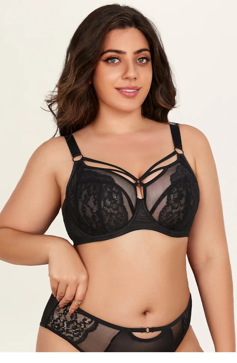 Plus Size Full Coverage Bras for Large Bust , Minimizer Lift Support , Lace Breathable Thin, D-K Cup , For Curvy Women