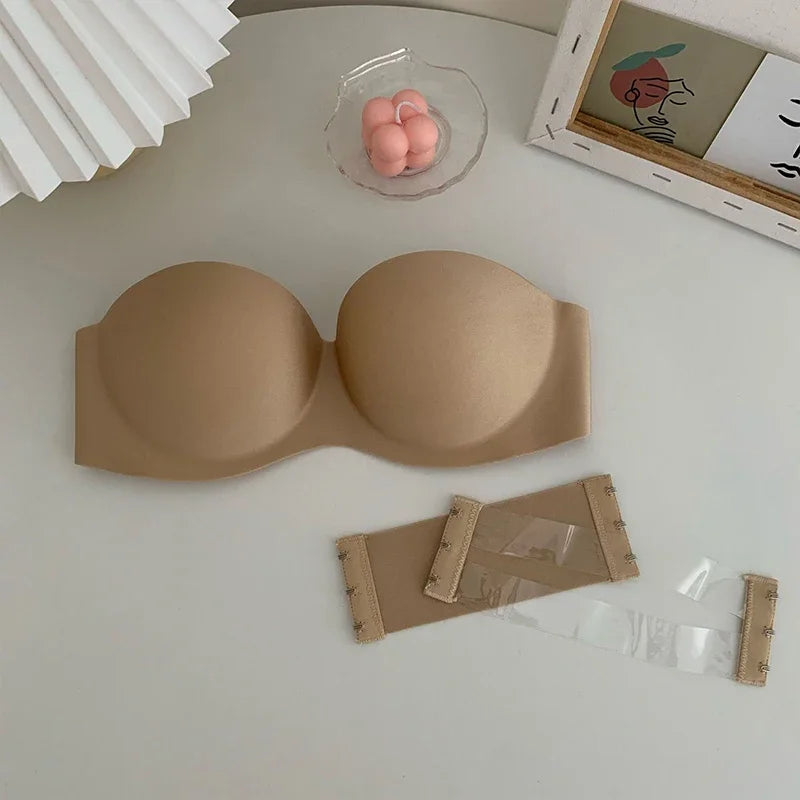 Strapless Invisible Push Up Bra Seamless Non Slip Backless Bralette Tube Top Women's Comfort Intimate Underwear