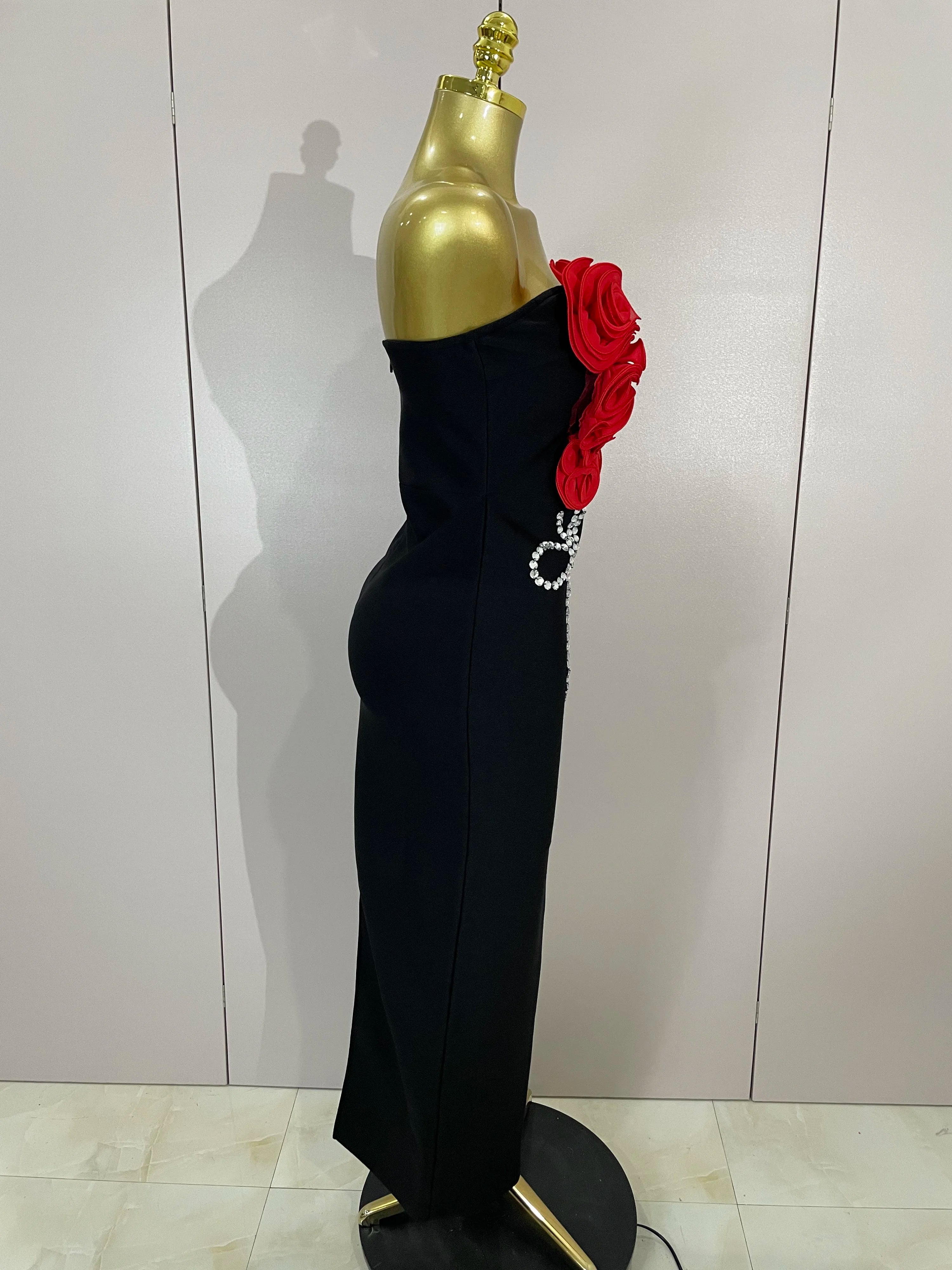 Sexy Off Shoulder Flower Diamonds Long Bodycon Bandage Dress Women Celebrate Evening Birthday Party Dress Wedding Guest Gown