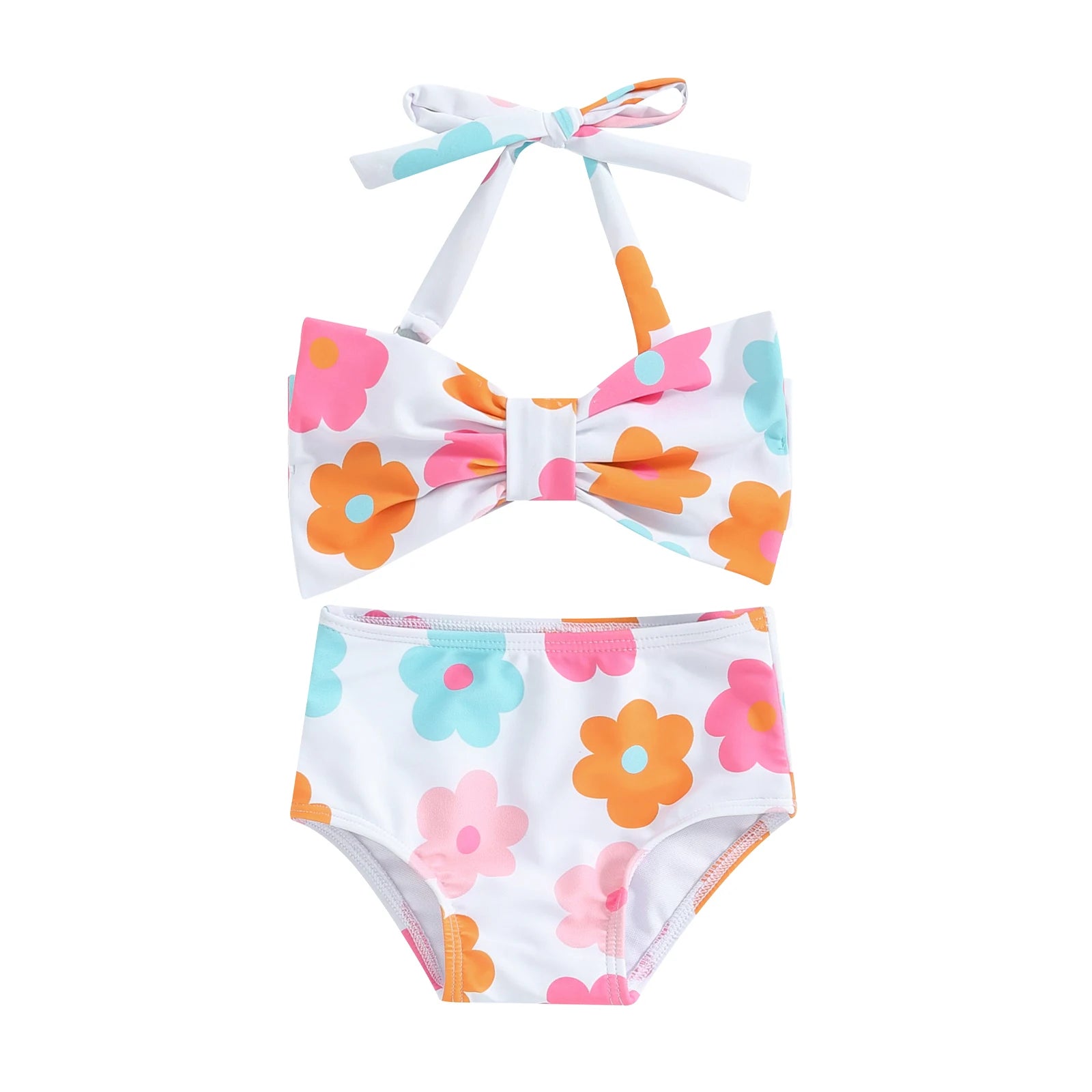 Citgeett Summer Kids Girls Bikini Outfits Set Flower Plaid Print Sleeveless Bow Bikini Tops Shorts Swimsuit Clothes