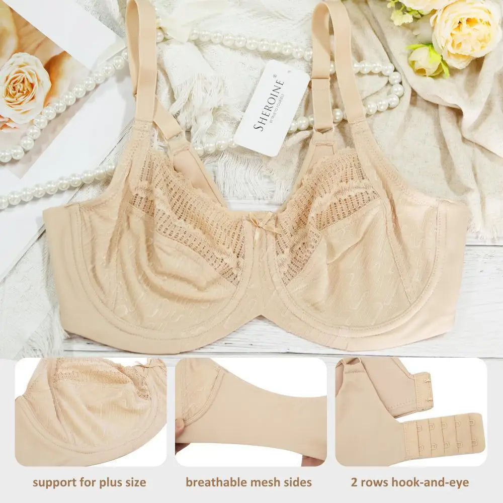 Sheroine Women's Full Coverage Minimizer Underwire Bra Unlined Plus Size Non-Padded Ultrathin Everyday Soft Bras