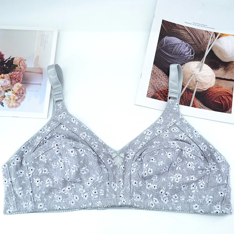 Floral Print Cotton Unlined Bra plus Size Lingerie Comfortable Wire Free Underwear Thin 36-46C Women's Sexy Innerwear