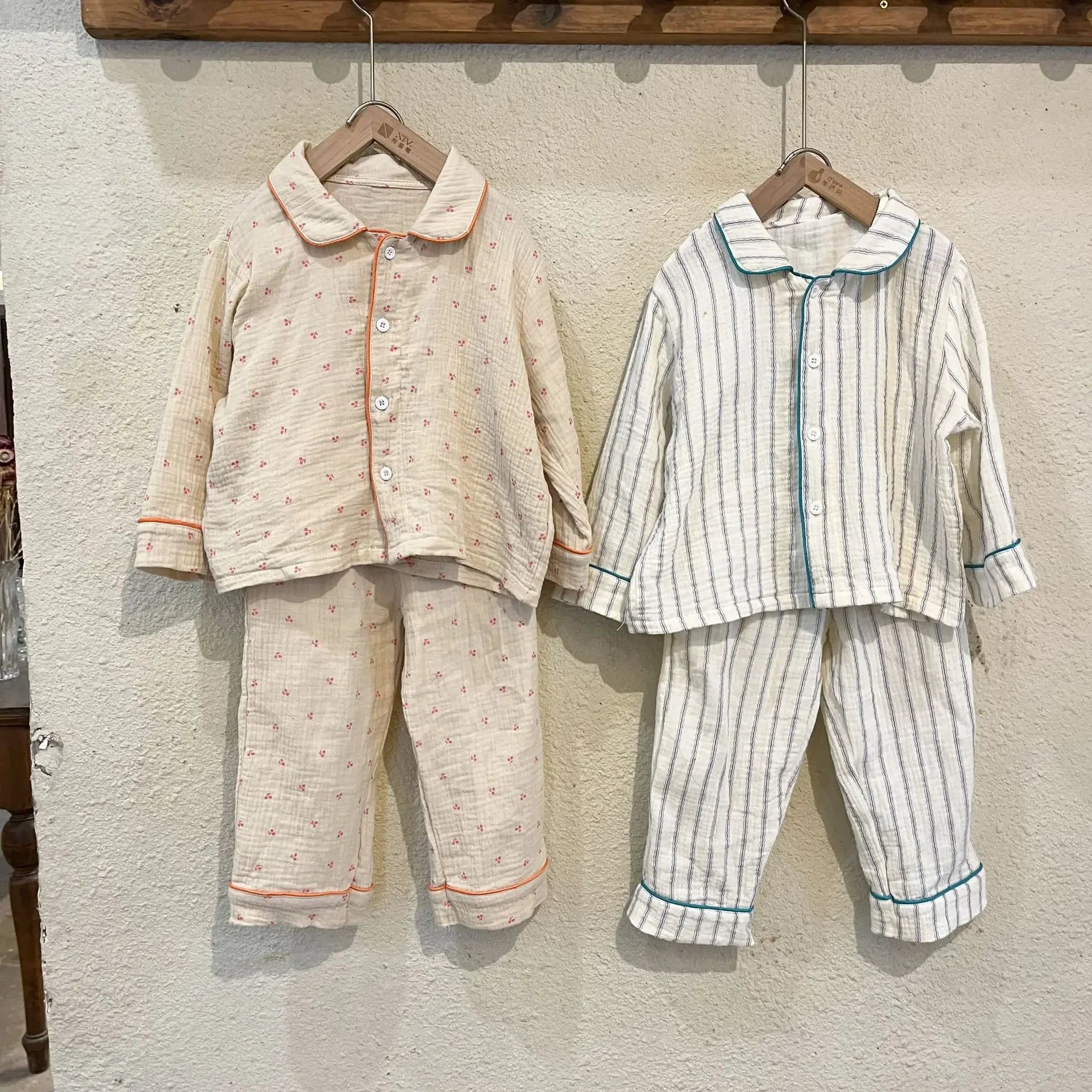 Pajama Sets New Spring Autumn Season Pure Cotton Gauze Baby Long Sleeved Girl Boys Childrens Clothing Sleepwear