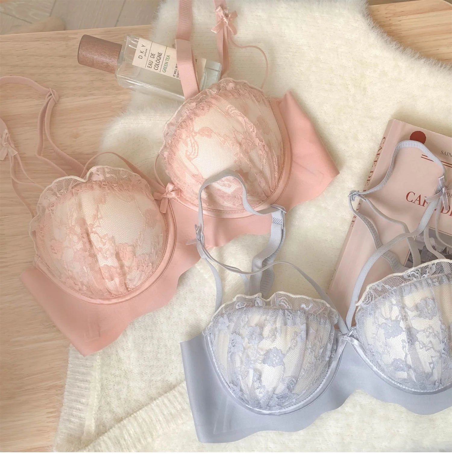 Lace Seamless Lingerie A thin bow bra for women without underwire push-up comfort