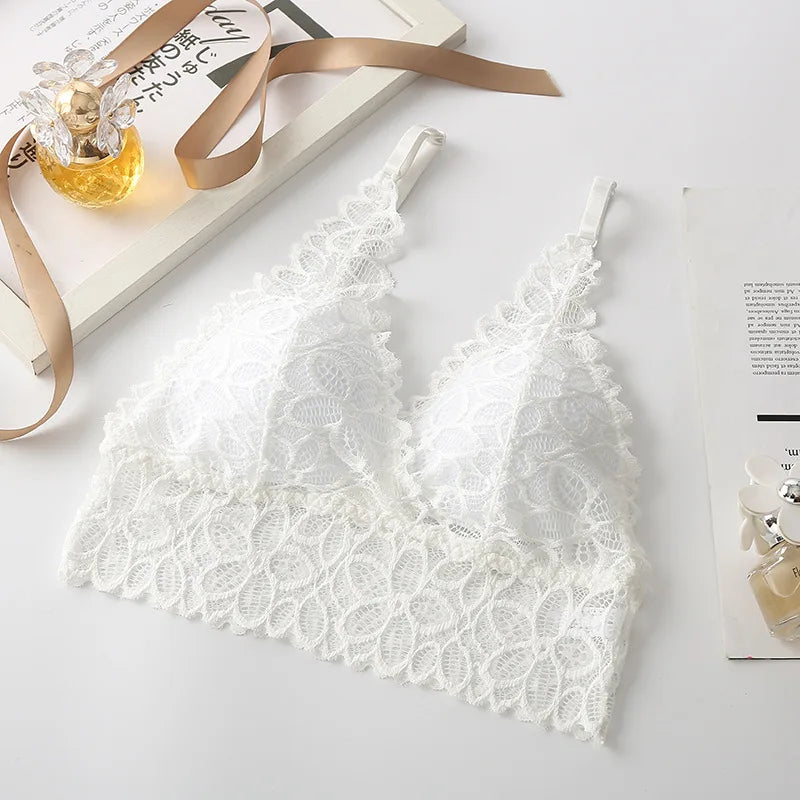 Lace Bralettes V-neck Non-wire Bras For Women Push-Up Bra Comfort Underwear Female Sexy Lingerie Padded Solid Color Brassiere