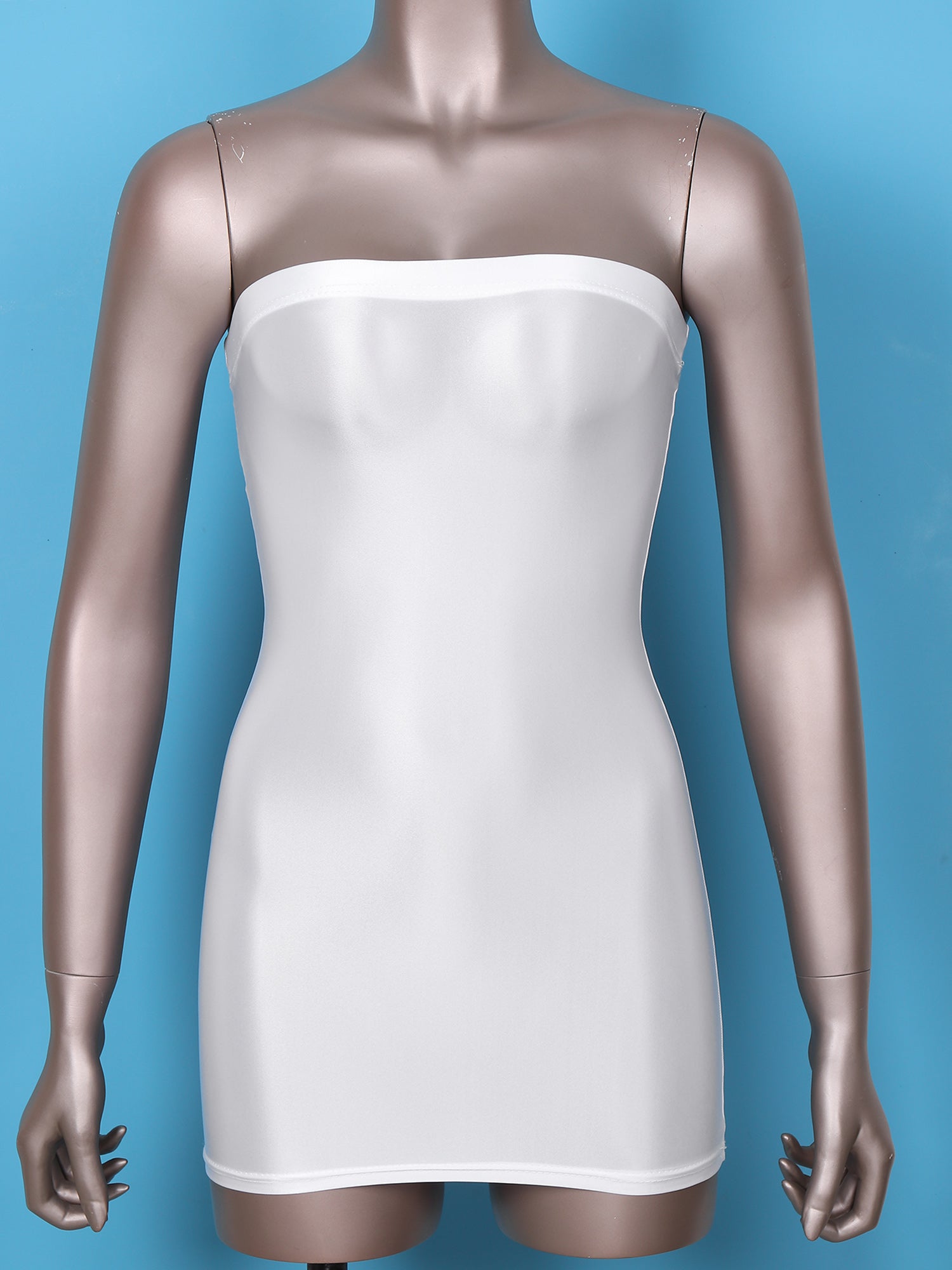 Women's Strapless Bodycon Dress Sleeveless Transparent Tight Pencil Dress Oil Glossy Package Hip Sheer Mini Dresses Clubwear