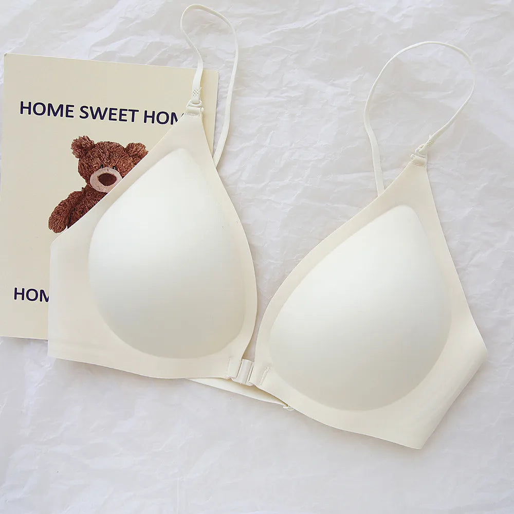 Front-Close Wireless Bra, Large U-Back & One-Strap Design, Seamless Push-Up for Small Bust, Thin Shoulder Straps, Summer Style
