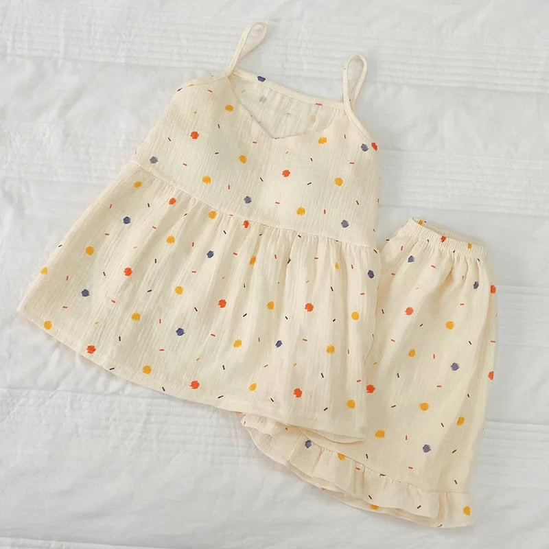 2026Women's Summer Cotton Sleepwear Sets Girl's Camisole Vest with Chest Cushion Shorts Cute Floral Two-piece Home Suit Set 2PCS