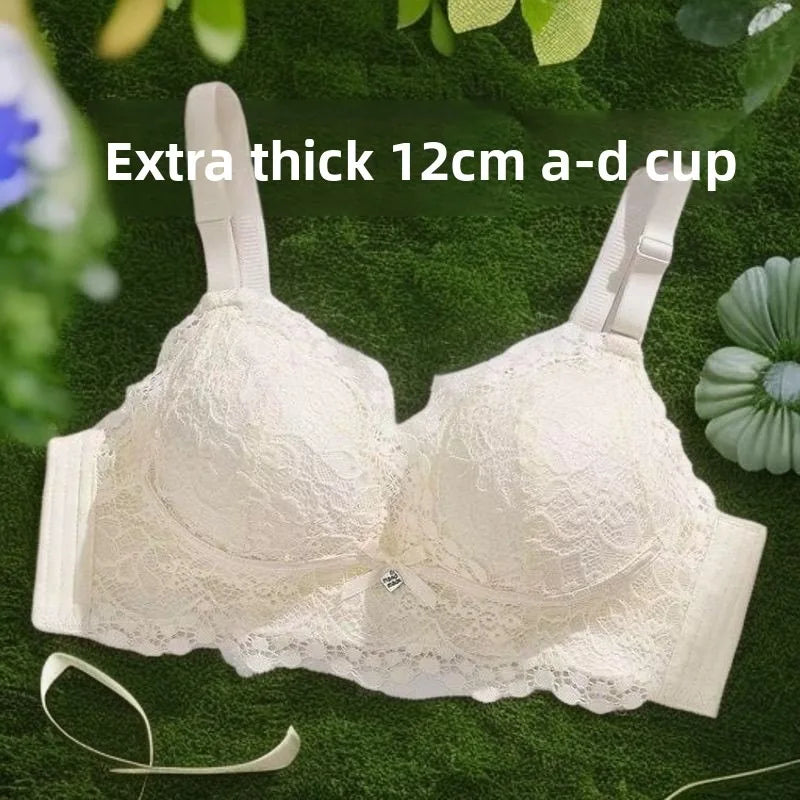 Lace Bra for Small Bust 12cm Extra Thick Push-Up Padding Wireless Support Side Coverage for Lift Shaping Anti-Sagging Comfort