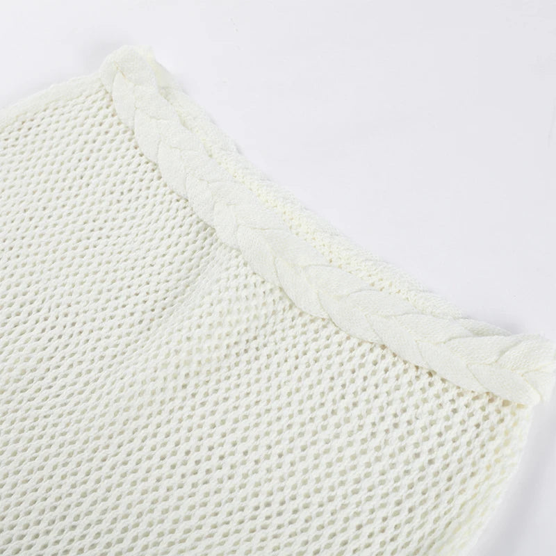 Sexy Crochet Hollow Out Pearl Skirt Set Women White Crop Bikini Tops Slim Hip Package Skirts 2026 Spring Lady Beach Outfits New