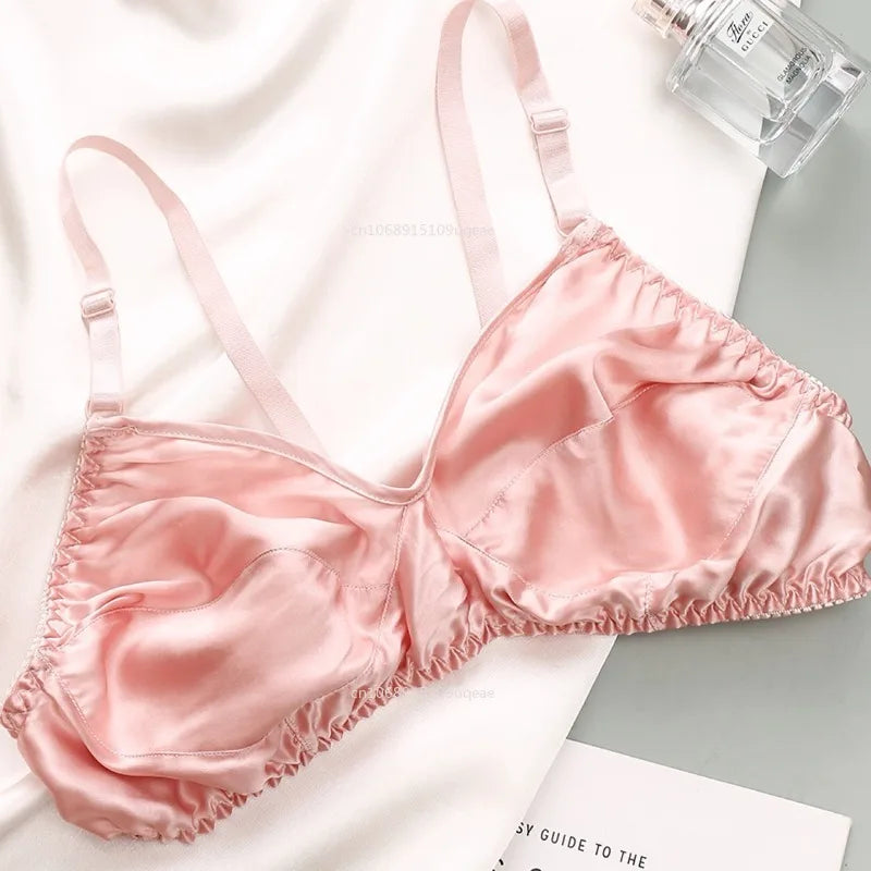 Women Satin Silk Bra Ultra-Thin Breathable Wireless Underwear Female Sexy Lingerie Top Push Up Brassiere Unlined Bra New 2025