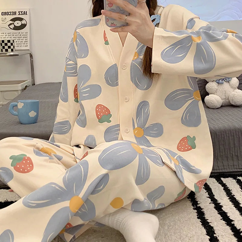 Girls' Four-Season Pajama Set Women's Long-Sleeve Homewear New Casual Outfit for Going Out and Walking Women's Homewear Set