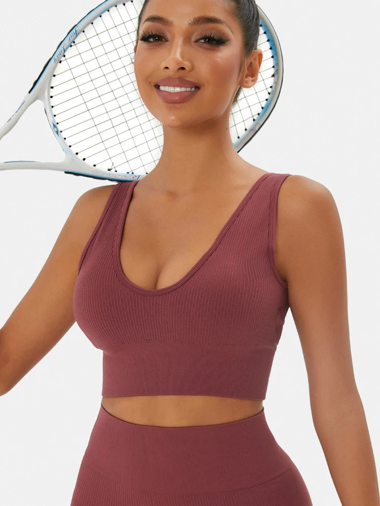 Sports Yoga Women's Bra Ribbed Shockproof Fitness Workout Bralette Sexy Elastic Backless Underwear Push-Up Bra Sportswear Tops