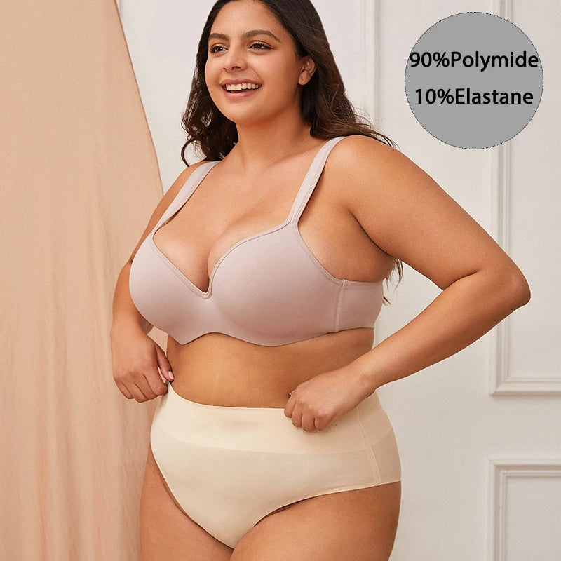 FINETOO 1Pc Women's Plus Size Underwire Full Coverage Unlined Seamless Bra Wide Straps Wireless Bras for Women Push Up Brassiere
