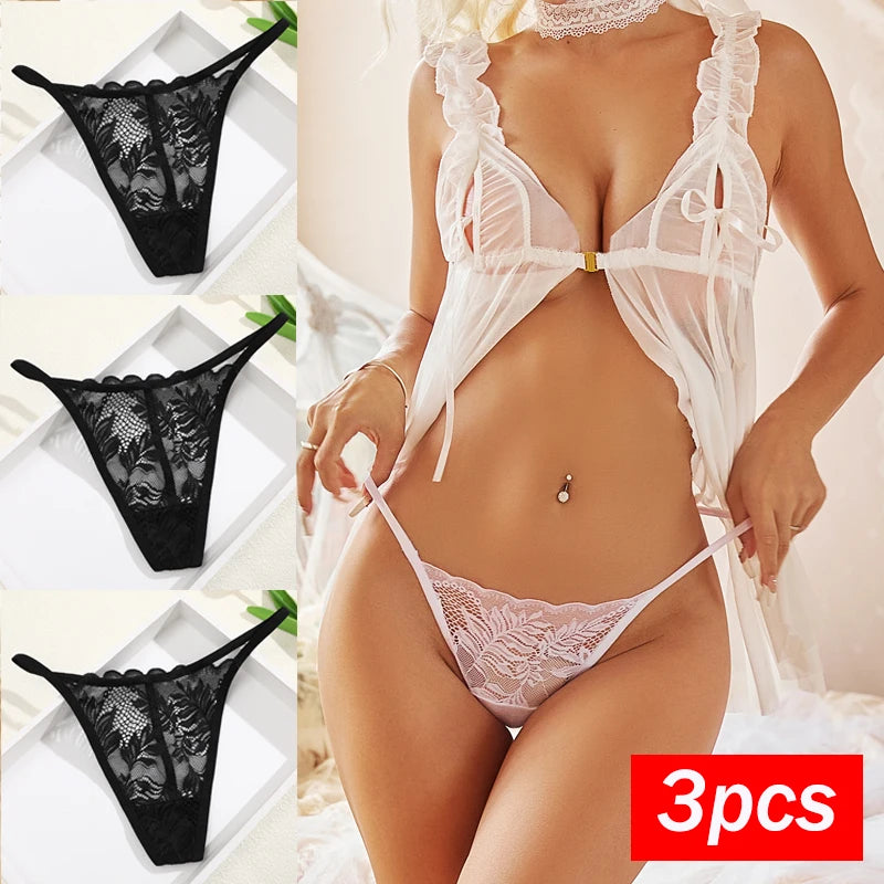Sexy  Panties 3 PCS/Set Lace G-String Thongs Low Rise Underwear New Perspective Thongs Transparent Floral Breathable Lingerie