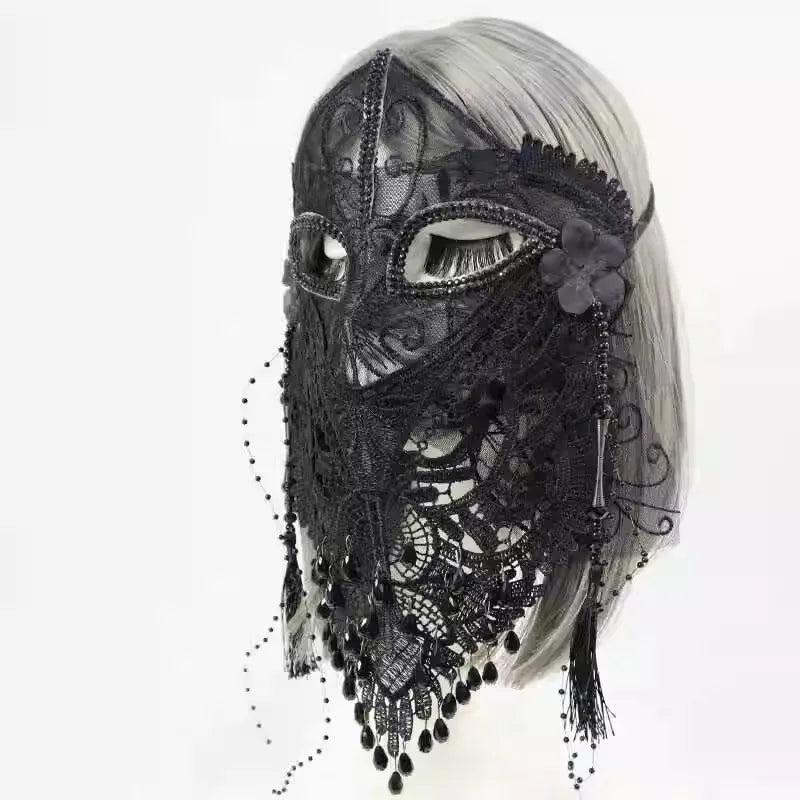 Beauty Mysterious Full Face Black Lace Veil Mask, Holiday Birthday Singing Party Internet Celebrity Dance Adult Mask