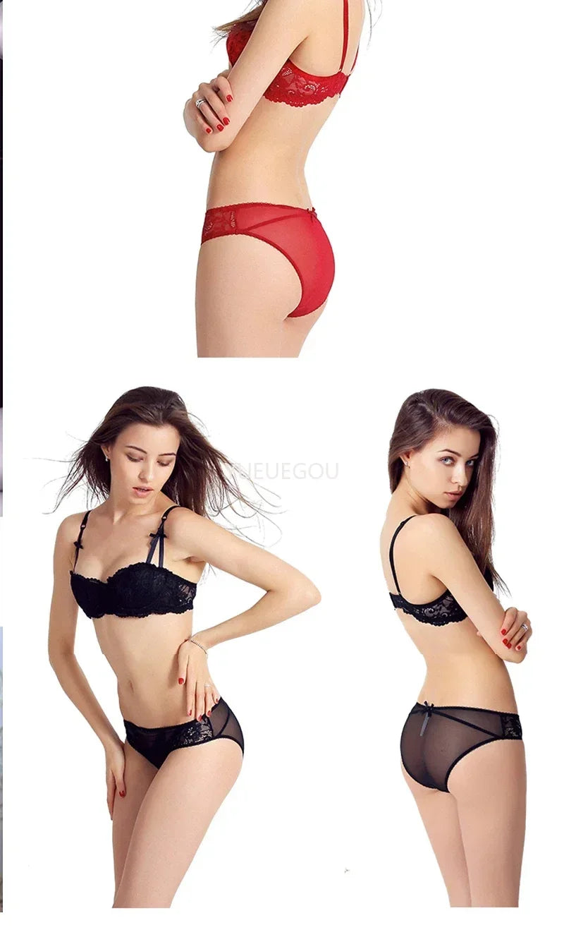 A B Cup Balconette Push Up Bra - Sexy Lingerie Half Cup, Enhance Cleavage, Soft Comfort Fit, Red/Black/White