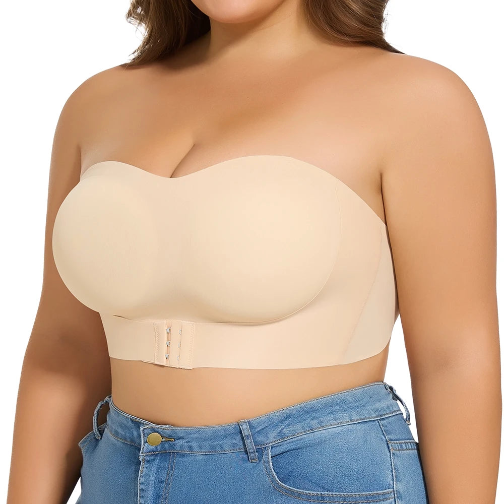 Women Strapless Padded Bra Seam-free Front Button Cross Bandage Bras Comfortable Smooth Plus Size Lingerie for Women
