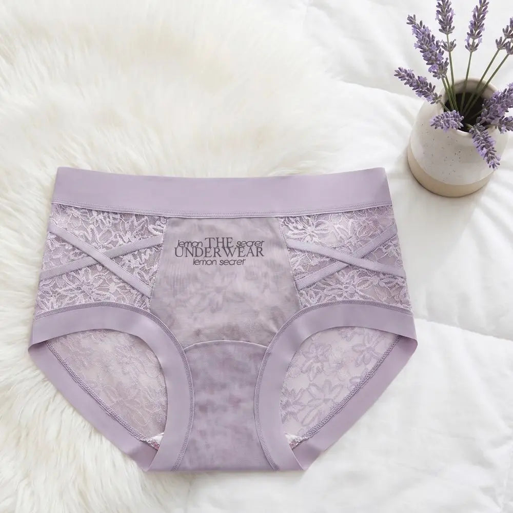 Lingerie French Style Lace Briefs Mesh Patchwork Satin Silk Panties Low Waist Transparent Lace Underwear Women Gifts