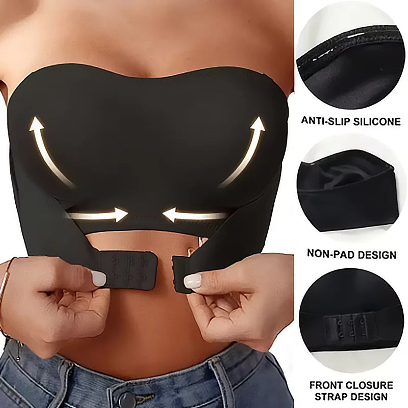 Sexy Seamless Front Button Strapless Bra Anti Glare Gathering Chest Hugging Beautiful Back Women Bra Strapless Non Slip Bra