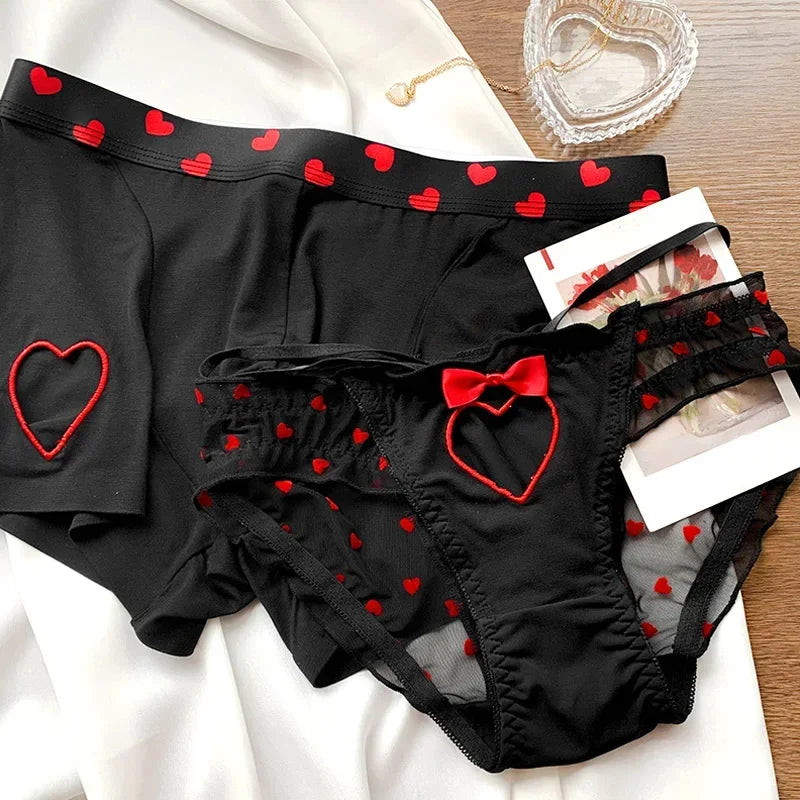 Lovers Fun Lingerie Sexy Couple Underwear Set Heart Lace Panties for Lover Modal Underpants Couple Men Shorts Women Briefs New