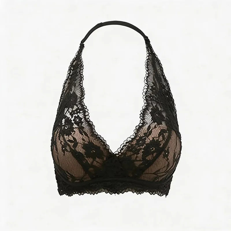 Lace Halter Backless Bra Push Up Small Bust Sexy Pure Desire Back Beauty Women Young Girl Fashion Intimates Underwear New Trend