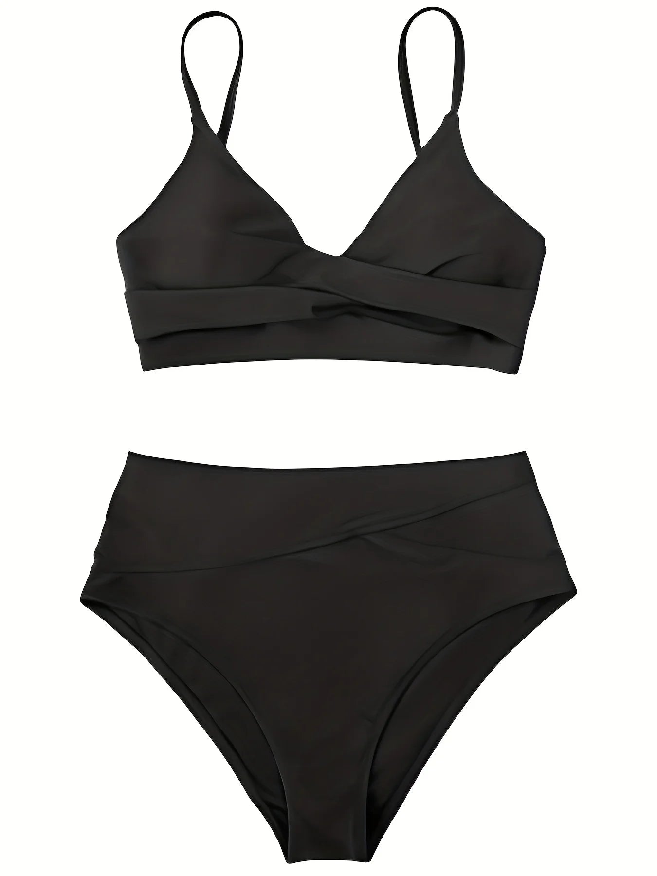 Women's sexy crop top high-waisted solid color bikini triangle set, a must-have item for summer beach leisure and vacation.