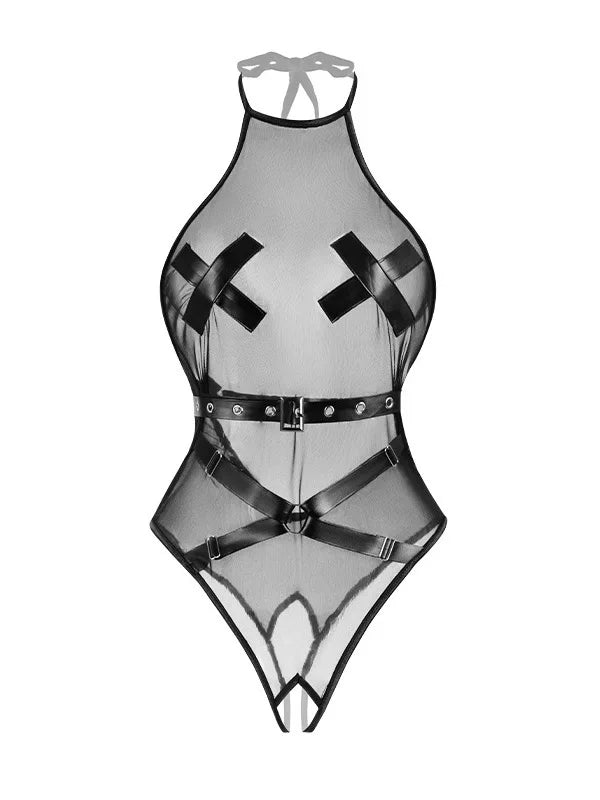 Sexy Lingerie Beautiful Fashionable Soft Gauze Perspective Sheer Opening Jumpsuit Women Rompers Clothing Body Suits Tops AHY5