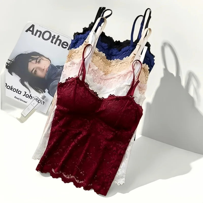Lace Bra Top Women's Floral Lace Bralette Sexy Lingerie Non-wire Underwear Adjustable Straps Camisoles Bra Removable Pads