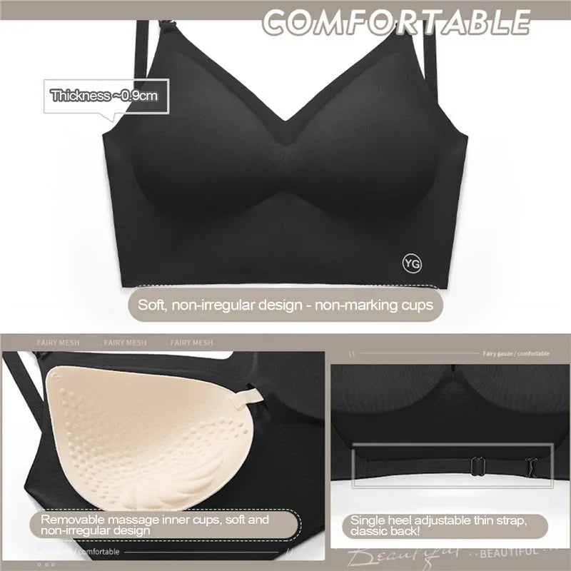 Women Invisible Bra Deep U Plunge Bras Backless Top for Dresses Sexy Lingerie with Transparent Strap Push Up Strapless Underwea