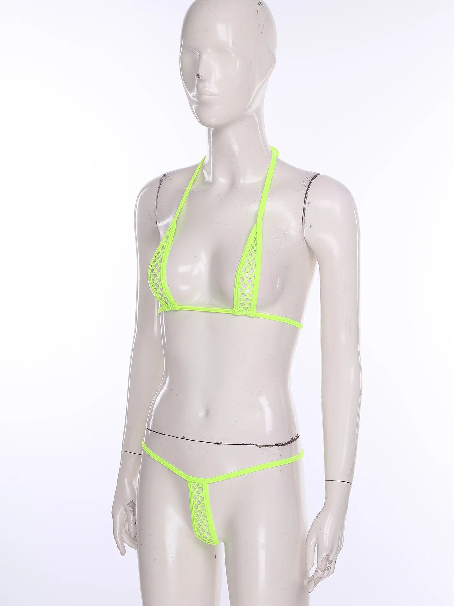Womens Sexy Micro Bikini Swimsuit Lace-up Halter Bra Top with T-back Thong Lingerie Set Bathing Suit for Beach Night Pool Party