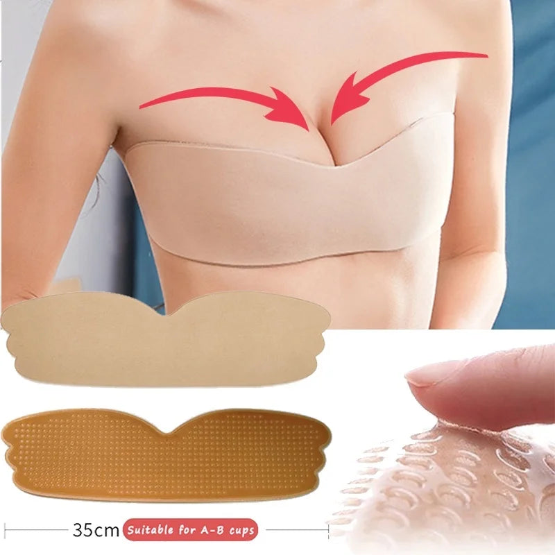 Reusable Invisible Push Up Bra Strapless Bras Silicone Self Adhesive Bras Nipple Cover Big Breasts Gathered Bralettes