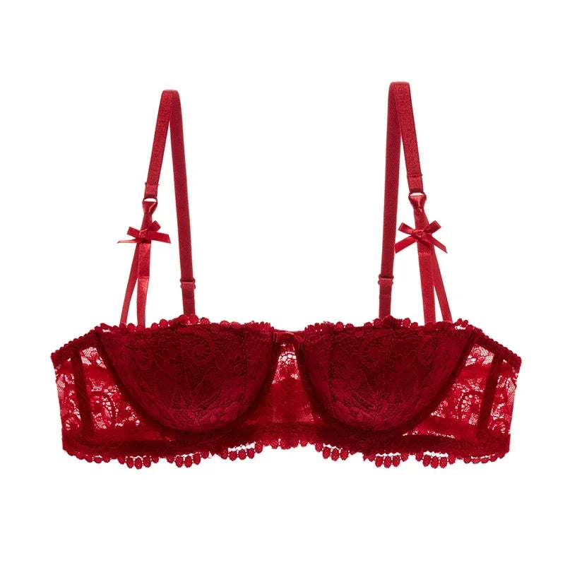 Half Cup Balconette Bras A D Cup 2024 Sexy Lingerie Cotton Underwear with 4 Rows Hook Red Black White Thin Push Up Bra for Women