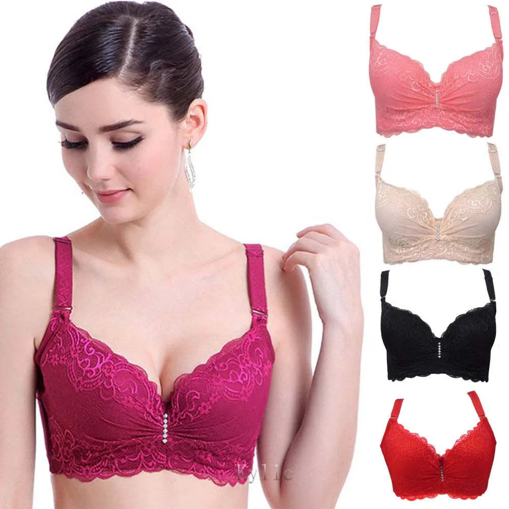 BCHRAYIUP Women's Underwire Padded Plunge Push Up Bra Sexy Flora Lace Deep V Full Cup Bra 34 36 38 40 42 44 46 B C D E