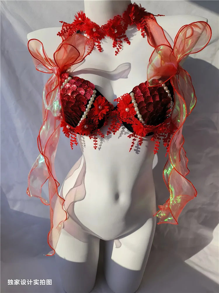 Super Beautiful Mermaid Bikini Sequin Bra Summer Swimming Free Diving Cosplay Mermaid Bra Oceanarium Bar Performance Clothing