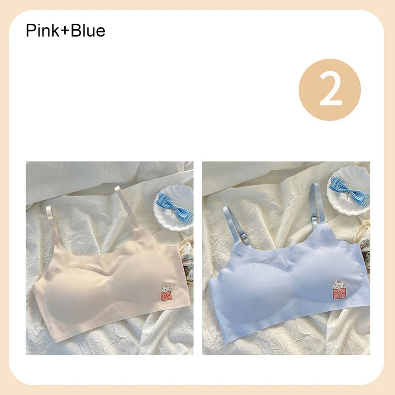 2pcs Bras Women Soft Skin Friendly Ice Silk Sports Yoga Bra Without Steel Ring Comfortable Breathable Support Girls Bra Vest