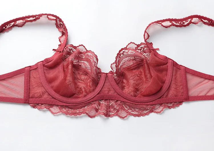 Sexy White Lace Bras Hollow out New Ultrathin Bra Brassiere Sexy Underwear Plus Size B C D E Cup Embroidery Women Lingerie Set